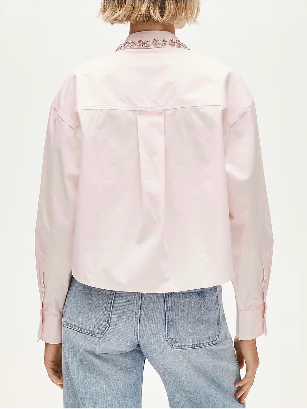 J Crew Étienne cropped button-up shirt in embellished cotton poplin Small CT063 - Picture 2 of 6